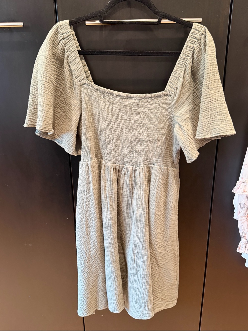 Madewell Sage Green Square Neck Smocked Midi Dress